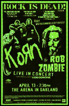 a concert poster for korn and the zombies at rock'n'roll in oakland