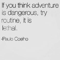 the quote if you think adventure is dangerous, try routine, it's lethal