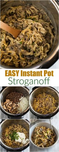 the steps to make an easy instant pot stroganonoff recipe with mushrooms