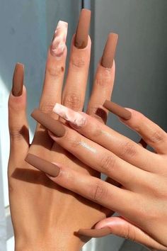 Brown Acrylic Nails, January Nails, February Nails, Long Acrylic Nails Coffin