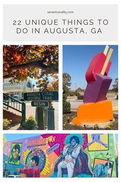 the top three things to do in august, including street signs and colorful art on display