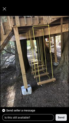 a wooden structure with metal bars attached to it and the text send self a message is this still available?