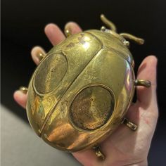 a person holding a gold colored object in their hand