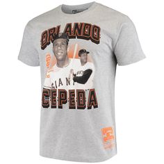 You love to show off your San Francisco Giants fandom and throwback to the days of Orlando Cepeda. Add a striking finish to your look with this Name & Number T-shirt from Mitchell & Ness. With bold graphics showing Orlando Cepeda at the top of his game, you'll turn heads while sporting your devotion to the San Francisco Giants. Officially licensed Imported Screen print graphics Brand: Mitchell & Ness Machine wash, tumble dry low Short sleeve Material: 100% Cotton Crew neck Bold Graphics, San Francisco Giants, Mitchell & Ness, Screen Print, Orlando, San Francisco, Crew Neck, Turn Ons, Mens Graphic Tshirt