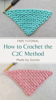 the crochet triangle is shown with text overlay reading how to crochet the c2c method made by gotie