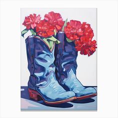 a painting of boots with flowers in them