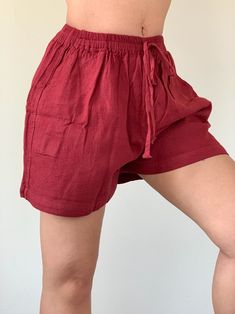 "Comfortable woven Cotton Short Pants Casual Pants Shorts Woven Cotton short pants, Summer Fashion Chic Clothing Cute Short Pants Elastic waist with rope. Light Weight n very comfortable to wear. ❤️ elastic waistband shorts for all summer activities, holiday, relaxing, sleeping etc and Elastic waistband. Elastic around leg openings. ❤️ Can be worn as high waisted shorts or on the hips. Flattering loose fit. A must-have for your summer wardrobe! ❤️ Size/Measurements (approx):- Size:- M ** Elastic Summer Short Pants With Drawstring, Summer Drawstring Short Pants, Comfortable High-waisted Shorts With Drawstring, Comfortable High-waisted Drawstring Shorts, Solid Color Drawstring Short Pants, Red Drawstring Shorts For Vacation, Knee-length Drawstring Shorts, Cute Short Pants, Short Weave