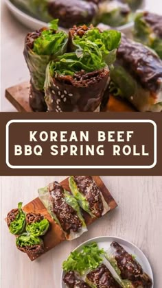 korean beef spring roll with lettuce and sauce on the side, served in bowls