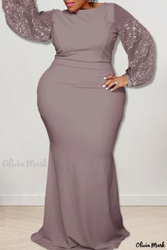 Olivia Mark - Plus-size Womens Long Sleeve O-Neck Dress with Exquisite Sequin Patchwork Embellishments Bodycon Prom Dresses, Plus Size Evening Gown, Plus Size Long Dresses, Long Dress Plus Size, Long Sleeve Sequin Dress, Plus Size Bodycon Dresses, Plus Size Bodycon, Dress Sleeve Length, Grey Maxi Dress