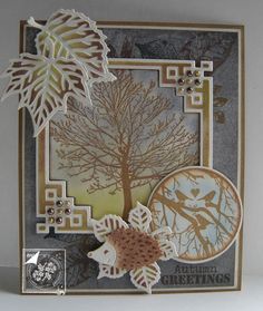 a close up of a card with a tree