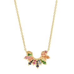 Mini Penacho Necklace Multi Color Sapphires Melrose Place, Gold Necklace Set, Conflict Free Diamonds, Cut And Color, Necklace Set