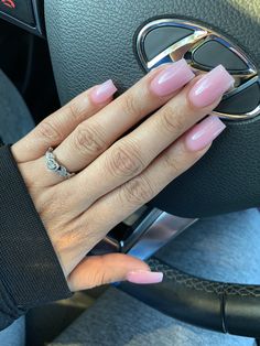 Mail Ideas Short Acrylic, Clear Pink Acrylic Nails Short Square, Pink Mani Pedi Ideas, Pink Ish Nails, Sqovalnails Long, Medium Length Natural Nails, Light Clear Pink Nails, Clear Pink Square Nails, Soft Pink Acrylics