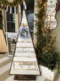 a christmas tree made out of an old door