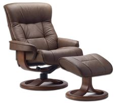 the reclining chair and ottoman are both brown