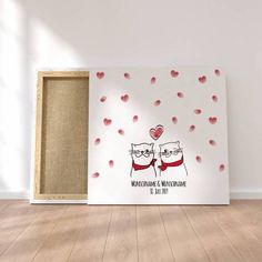 two cats are standing in front of a wall with hearts on it and the words minnesota wedding