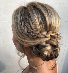 Bridesmaid plaited hair up, side do. #bridesmaidhair #bridalhair #weddinghair #plaitedhair #plaitedblondehair #blondehair #plaits #braidedhairstyles #weddinghairstyles #blondehairstyles #highlights Bridal Hair With Plait, Upstyle For Wedding Guest, Plait Into Bun Hairstyles, Hair Up Plait, Plait Upstyles, Bridal Hair Plait, Plaited Up Do Hairstyles, Bridesmaid Hair Plait, Hair Upstyles Wedding Guest