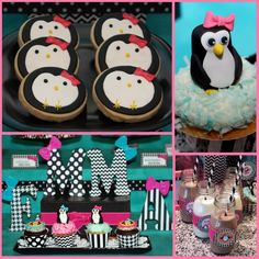 penguin themed birthday party with cupcakes and cookies