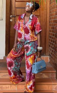 Outfit For Ladies, Two Piece Outfits Pants, Chiffon Shirt Dress, African Print Pants, African Fashion Women Clothing, Ankara Style, African Inspired Fashion, African Fashion Women