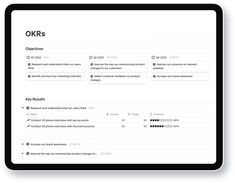 the okr's page is displayed on a tablet screen, with other information about okr's