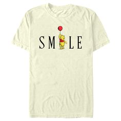 Take a stroll with Christopher Robin through the Hundred Acre Woods and join all your favorite classic characters in this officially licensed Disney Winnie the Pooh Smile Balloon Men's Graphic T-shirt! It's time for something sweet and this adorable design features the word: "Smile" with Pooh holding a red balloon and replacing the letter 'i' across the front. You'll love this new Disney apparel almost as much as Winnie the Pooh loves his honey! Smile Balloon, Disney Apparel, Classic Characters, Hundred Acre Woods, Christopher Robin, Red Balloon, Graphic Tee Design, Men's Graphic T Shirt, Disney Winnie The Pooh