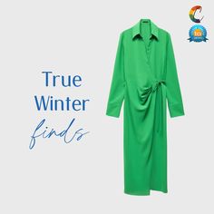 Matched to the True Winter palette in shade "Green" through True Colour match by True Colour International (learn more here https://truecolour.com.au/product-category/true-colour-match/) True Winter Palette, Winter Palette, Wrap Shirt Dress, Belted Wrap Dress, Winter Wrap, True Winter, Colour Match, Bow Shirts, Wrap Shirt