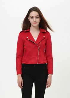 This cropped faux suede biker jacket will keep you stylish yet toasty as the weather starts to cool. Comes in 4 fun colors with trendy zippered front. Suede Leather Jacket With Zipper For Fall, Casual Suede Biker Jacket, Casual Suede Fitted Biker Jacket, Casual Fitted Suede Biker Jacket, Fall Suede Leather Jacket With Zipper Closure, Fall Suede Leather Jacket With Zipper, Casual Suede Biker Jacket For Fall, Suede Outerwear With Zipper And Long Sleeves, Suede Outerwear With Zipper Closure And Long Sleeves