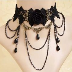 Black Lace Necklace Base Metal: Unknown Approximate Measurements: Chocker Total Length: 13.5” Black Lace Necklace, Colar Chocker, Gothic Choker Necklace, Black Rose Flower, Rose Choker, Black Lace Choker, Lace Choker Necklace, Tattoo Choker, Gothic Chokers