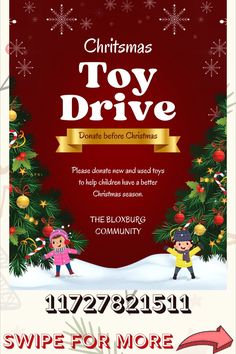 christmas toy drive flyer with kids playing in the snow