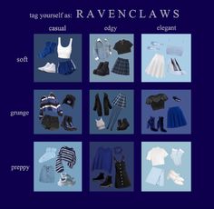 an image of clothes and clothing items for ravenclaws