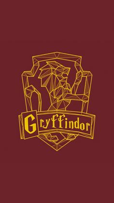 the gryffindor logo is shown on a dark red background with gold lettering