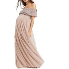 Chic Off Shoulder Sequin A-Line Maternity Gown For Baby Shower Maya Maternity Bridesmaid Bardot Maxi Tulle Dress With Tonal Delicate Sequins In Muted Blush Size 8 Beautiful Dress For Maternity Photos! Never Worn Comes From A Smoke Free Home. Off-shoulder Chiffon Maxi Dress For Wedding, Off-shoulder Wedding Dress With Tulle Skirt, Beige Tulle Skirt Wedding Dress, Beige Tulle Dress For Prom, Spring Party Maternity Dress In Chiffon, Spring Party Chiffon Maternity Dress, Beige Tulle Wedding Dress, Summer Maternity Maxi Dress For Bridesmaid, Summer Maternity Bridesmaid Dress In Maxi Length