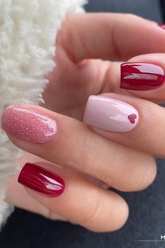 Kutek Disney, Valentine Nail Art, Colorful Nails, Nail Designs Valentines, Trendy Nail Art, Dipped Nails, Heart Nails