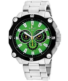 Roberto Bianci Enzo Collection Model Rb71012 Watch - Swiss Quartz Movement View 1 Green Dial Watch, Green Watch, Stainless Steel Band, Black Stainless Steel, Stainless Steel Watch, Green Crystals, Casio Watch, Silver Man, Chronograph Watch