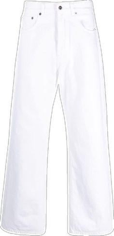 White Straight Cotton Jeans, Classic White Straight Fit Jeans, White Straight Fit Jeans With Straight Hem, White Straight Bottoms For Workwear, Classic White Jeans, White Cotton Straight Fit Bottoms, Casual White Straight Fit Pants, White Straight Jeans For Spring, White Five-pocket Jeans For Spring