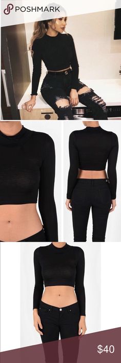 BLACK MOCK NECK LONG SLEEVE CROP TOP Fitted style crop tip with long sleeves and a high “mock neck”  soft and stretchy rayon spandex blend Sugar Punch Couture Tops Crop Tops Stretch High Neck Top For Night Out, High Neck Stretch Tops For Night Out, Black Stretch Crop Top For Fall, Versatile Fitted Black Crop Top, Black Non-stretch Top For Night Out, Black Slim Fit Top For Night Out, Black Stretch Crop Top For Layering, Black High Neck Top With High Stretch, Black Stretch High Neck Crop Top