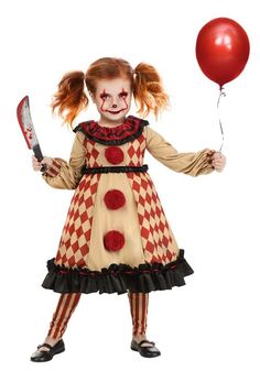 Little Creepy Clown Girl's Toddler Costume | Evil Clown Costumes Clown Costume Girl, Halloween Costumes Toddler Girl, Toddler Halloween Costumes Girl, Girls Halloween Costumes For Kids, Kids Clown Costume, Individual Costumes, Scary Kids Halloween Costumes, Kid Halloween Costumes