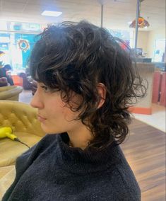 Short haired natural textured mini shag Short Shag Masculine, Natural Shag Haircut, Short Shag Mullet Haircuts, Short Curly Hair Shag Haircut, 70s Shag Haircut Short Curly, Frodo Haircut, Mod Shag Haircut, Short Layered Wavy Haircuts, Short Mullet Wavy Hair