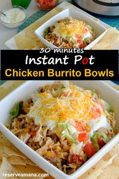 instant pot chicken burrito bowls with text overlay