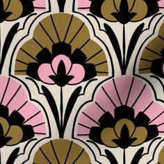 an art deco wallpaper with pink and brown flowers