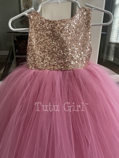 Pink Sleeveless Sequin Dress For Dress-up Occasion, Sleeveless Sequin Tutu Dress In Glitter Tulle, Sleeveless Sequined Tutu Dress For Pageants, Sleeveless Sequined Tulle Tutu Dress, Dusty Rose Flower Girl Dress, Gold Tutu Dress, White Fuchsia, Birthday Tutu Dress, Gold Tutu