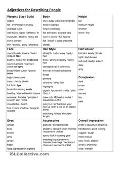 a table with different types of words and numbers on it, including the wording for each