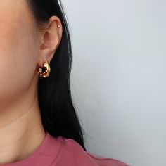 Sparkle, sparkle. These edgy hoops feature CZ stones of different sizes. Small hoops with a lot of sass. Perfectly paired when dressing up for a special occasion or a fun night out! -stainless steel, gold plated Cz Stone, Special Occasion, Night Out, Gold Jewelry, Gold Plate, Sparkle, Plating, Stone, Gold