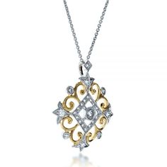 1247 18k Yellow & White Gold Pendant   26 Diamonds - .32 ctw   Clarity: VS2 - Color: F-G. This stunning pendant features bright cut and bezel set diamonds integrated into an ornate, two-tone design, accented with milgrain beading. It’s a wonderfully unique piece, and it’s one that you can certainly draw plenty of inspiration from as you develop your own custom design. Design Your Own Jewelry      No matter how clear an idea you have of what you’re after, our experts will guide you through the pr Luxury Diamond Necklace With Accents For Anniversary, Exquisite Diamond White Necklace With Rose Cut Diamonds, Dazzling White Gold Necklace With Rose Cut Diamonds, Exquisite White Gold Diamond Necklace With Rose Cut Diamonds, Diamond White Rose Cut Diamond Necklace, Exquisite Diamond Necklace With Single Cut Diamonds, Dazzling Rose Cut Diamond Necklace, Exquisite Diamond Pendant Necklace With Pave Setting, Luxury Diamond White Necklace With Rose Cut Diamonds