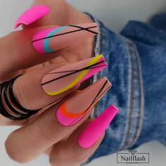 ✨✨✨Neon mix✨✨✨ by @sandragiera 💕 🦄💗 Check out more nail design inspirations from our Instagram ✨ #sxccosmetics #nails #nailart #naildesigns #polygel #polygelnails #acrylicnails Nail Swag, Neon Nails, Hot Nails, Fabulous Nails, Fancy Nails, Chic Nails, Dope Nails