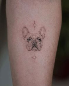 a small dog's head is shown on the lower leg, with stars in the background