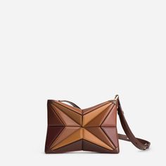 Atlas - Praline Geometric Leather Shoulder Bag For Evening, Geometric Leather Evening Bag, Luxury Geometric Shoulder Bag With Removable Pouch, Work Parties, Brushed Gold Hardware, Mirror Effect, Work Party, Clutch Pouch, Secret Sale