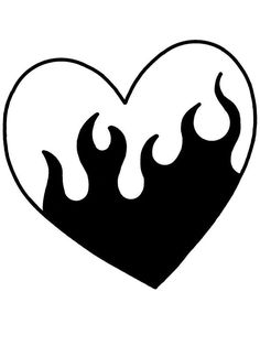 a black and white heart with flames