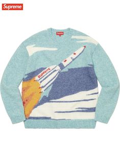 Supreme Rocket Sweater Blue XL. Apres Ski Outfits, Streetwear Accessories, Skiing Outfit, Hot Sneakers, Jordan Retro, Planet Earth, Basic Style, Ugly Sweater, Blue Sweaters