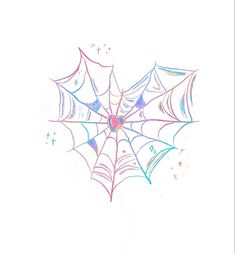 a spider web drawing with colored pencils on white paper in the shape of a heart