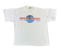 "Sir Paul McCartney.  Still going strong.  He was in a pretty good band you may have heard of.  They were called the Beatles. Tag: XL Measurements  Armpit to Armpit: 22\" Collar to Base: 23.5\" Important Info, Please Read Before Purchase: -All sizes listed are tag labels only.  Please use the measurements provided to ensure a proper fit for your item. -All items are inspected for defects & stains.  Occasionally some issues may not be spotted.  If you are at all concerned about minor imperfections, please message me before purchase so I can give it another thorough inspection.  -UNITED KINGDOM BUYERS - Occasionally there is an Import Duty required to be paid to the Royal Mail before you can receive the package.  This only happens with specific packages, but I unfortunately can't seem to fin Sir Paul, Champion Brand, The New World, Tour T Shirts, Paul Mccartney, World Tour, Cool Bands, The Beatles, Royal Mail